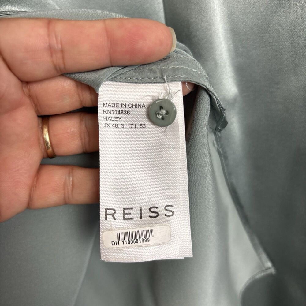 Reiss Hailey Silk Top Blouse Womens Size 8 Green Silk Button Double Cuff - Picture 7 of 12